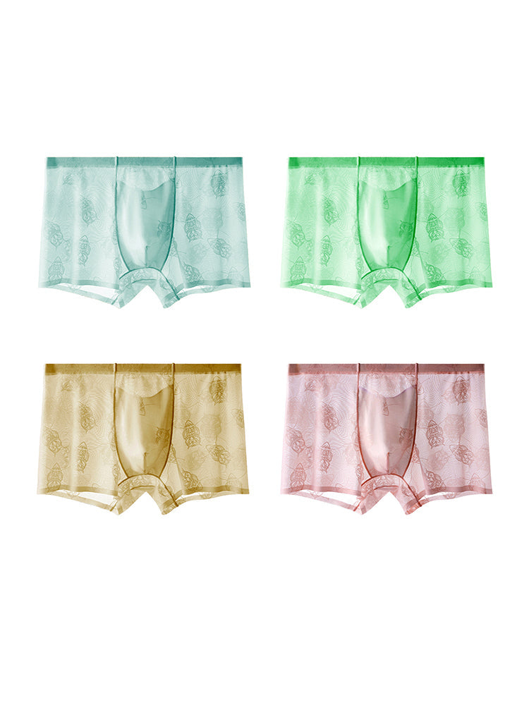 4 Pack Men's Ice Silk Antibacterial Mid-Rise Seamless Comfort Trunks | dmunderwear detail image 14