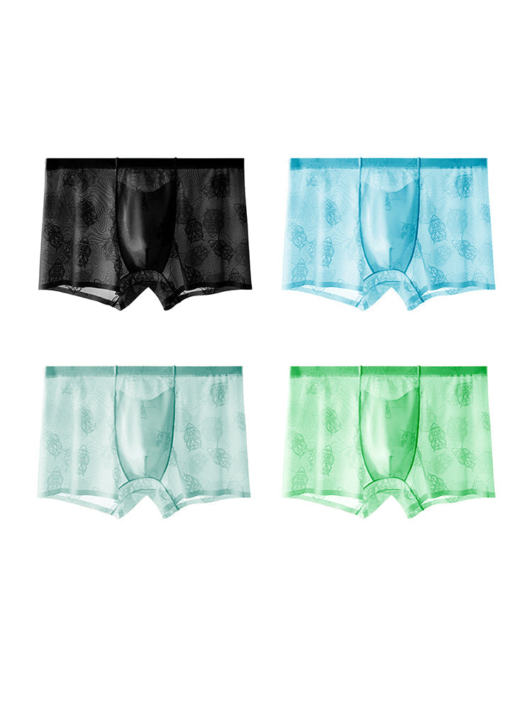 4 Pack Men's Ice Silk Antibacterial Mid-Rise Seamless Comfort Trunks | dmunderwear detail image 2
