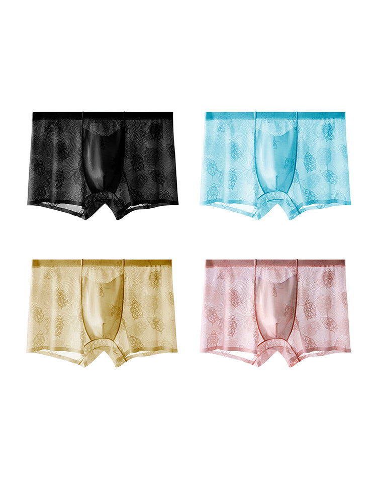 4 Pack Men's Ice Silk Antibacterial Mid-Rise Seamless Comfort Trunks | dmunderwear detail image 8