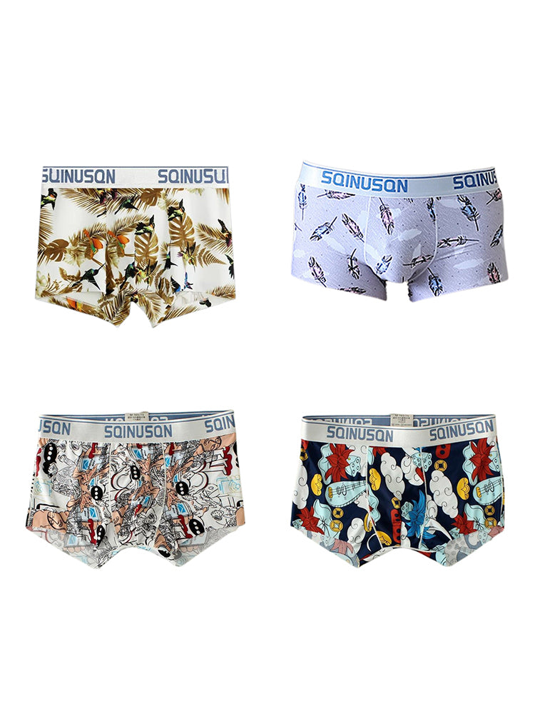 4 Pack Men's Ice Silk Bold Prints Lightweight & Airy Mid-Rise Trunks | dmunderwear detail image 16