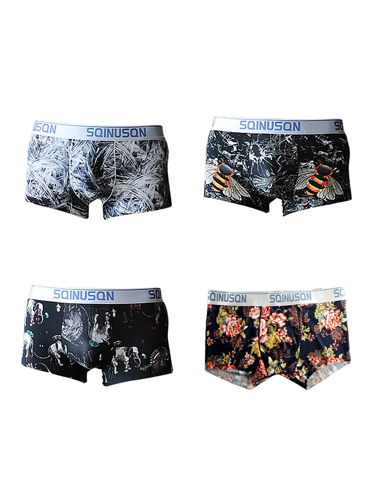 4 Pack Men's Ice Silk Bold Prints Lightweight & Airy Mid-Rise Trunks | dmunderwear detail image 2