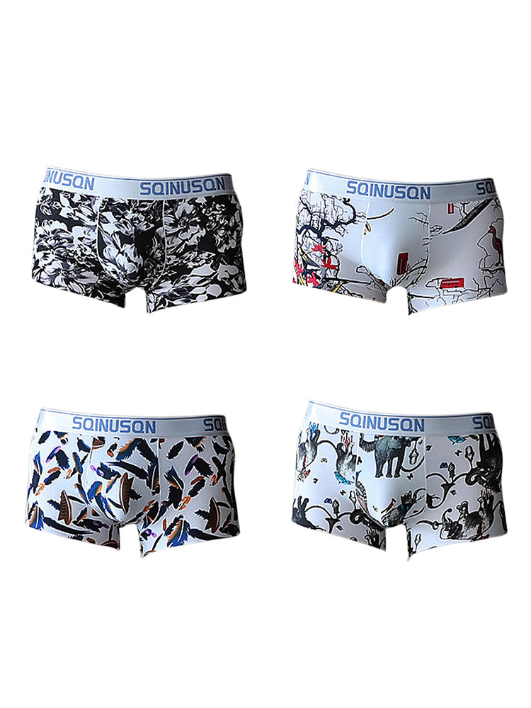 4 Pack Men's Ice Silk Bold Prints Lightweight & Airy Mid-Rise Trunks | dmunderwear detail image 9
