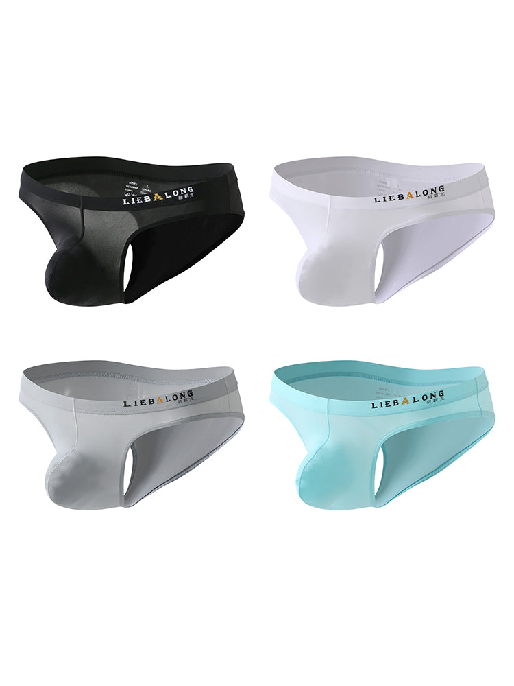 4 Pack Men's Ice Silk Low-Rise Big Pouch Sexy Comfortable Bikini | dmunderwear detail image 2