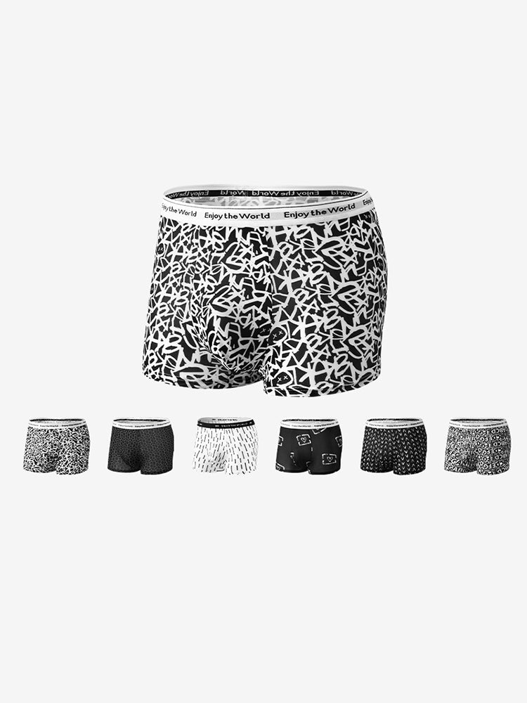 4 Pack Men's Ice Silk Printed Comfy Waistband Stretch Fit Trunks | dmunderwear