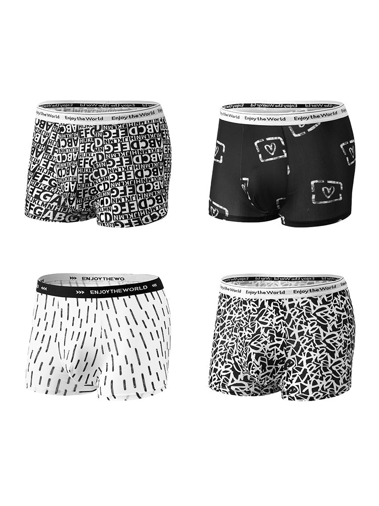4 Pack Men's Ice Silk Printed Comfy Waistband Stretch Fit Trunks | dmunderwear detail image 12