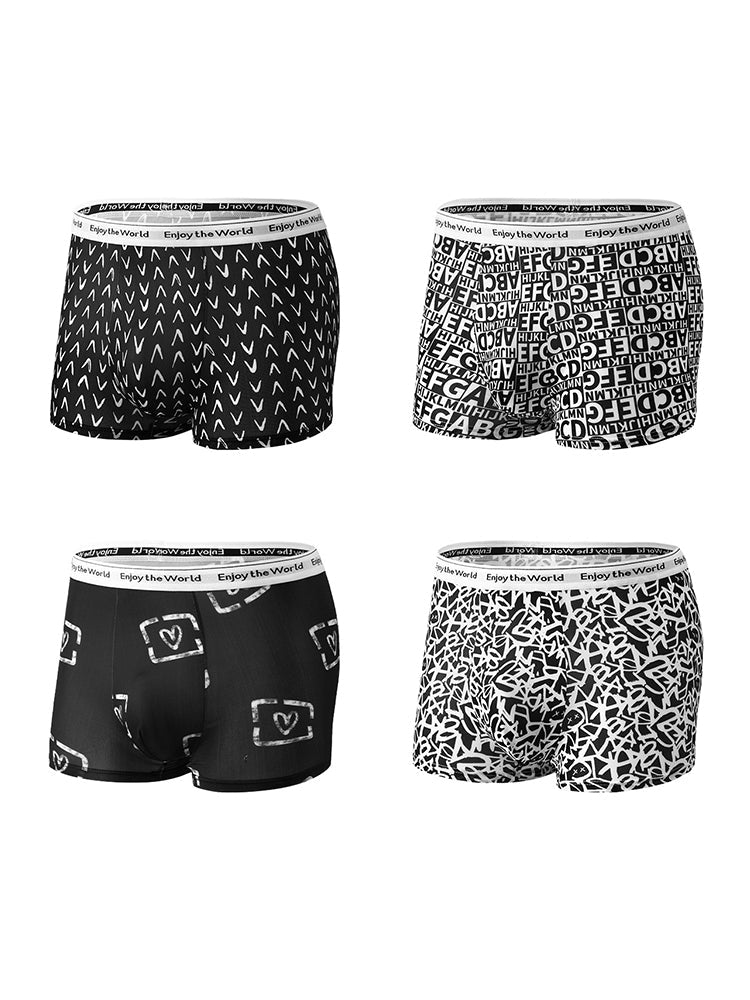 4 Pack Men's Ice Silk Printed Comfy Waistband Stretch Fit Trunks | dmunderwear detail image 17