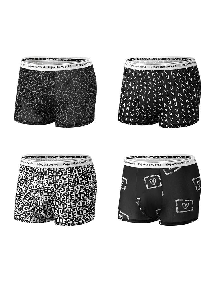 4 Pack Men's Ice Silk Printed Comfy Waistband Stretch Fit Trunks | dmunderwear detail image 2
