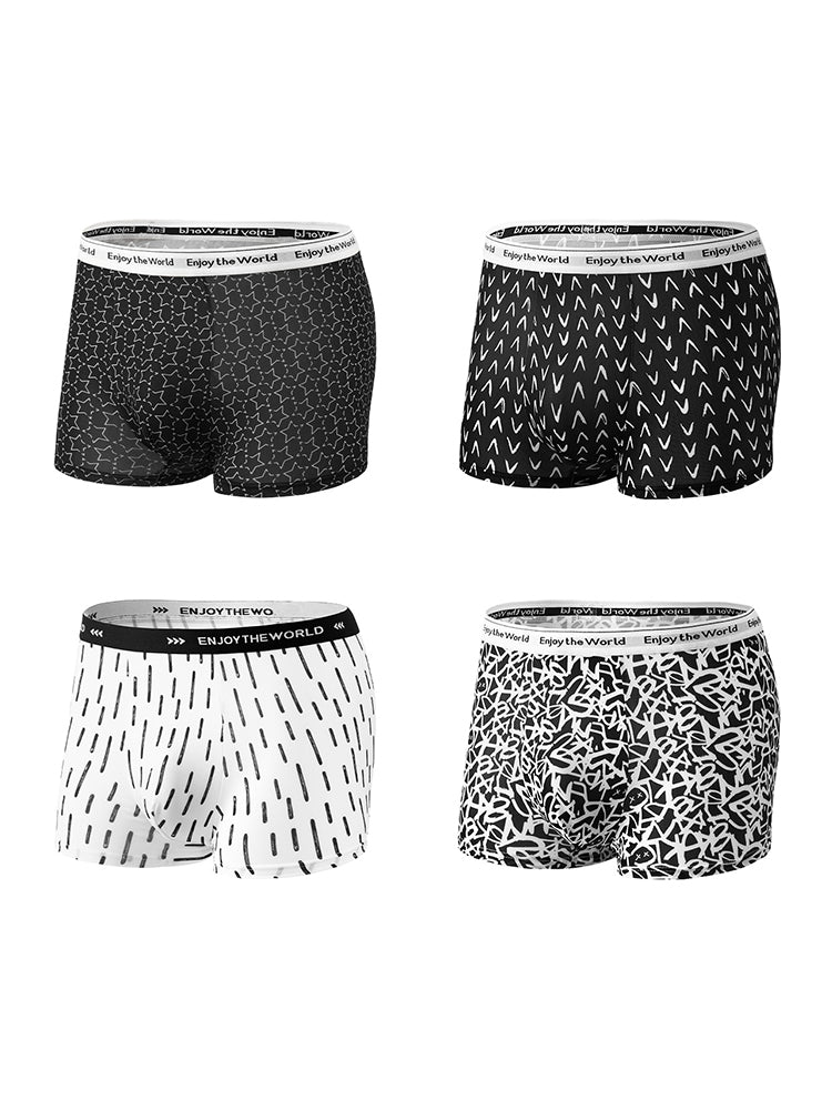 4 Pack Men's Ice Silk Printed Comfy Waistband Stretch Fit Trunks | dmunderwear detail image 7