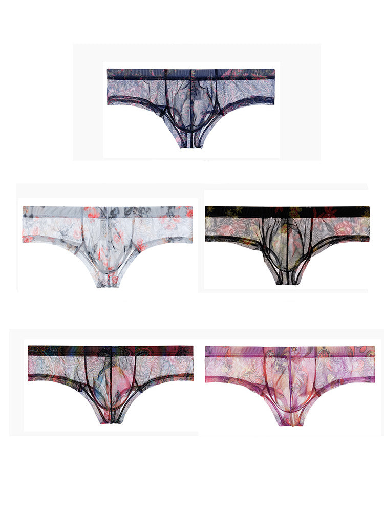 4-pack Men's Lace Print Sheer Mesh Bohemian Boxer Briefs | dmunderwear detail image 12