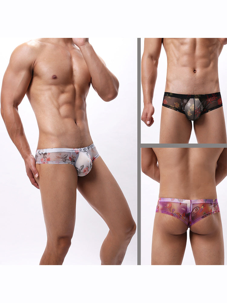 4-pack Men's Lace Print Sheer Mesh Bohemian Boxer Briefs | dmunderwear detail image 13