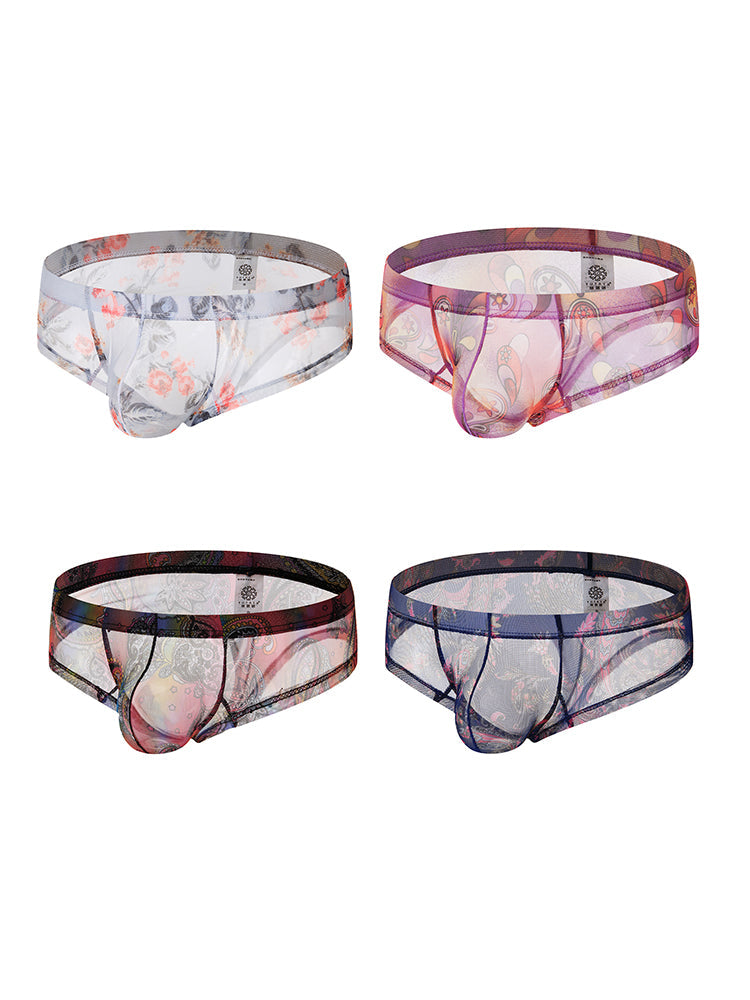 4-pack Men's Lace Print Sheer Mesh Bohemian Boxer Briefs | dmunderwear detail image 14