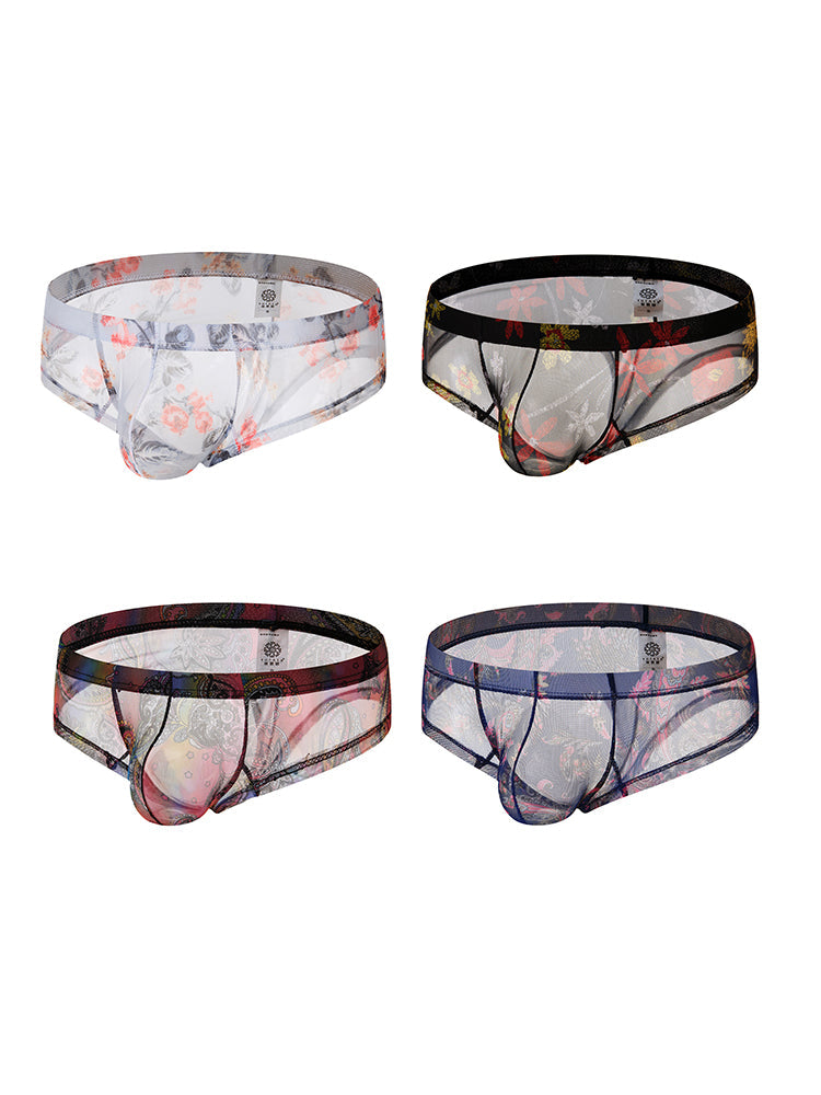 4-pack Men's Lace Print Sheer Mesh Bohemian Boxer Briefs | dmunderwear detail image 20