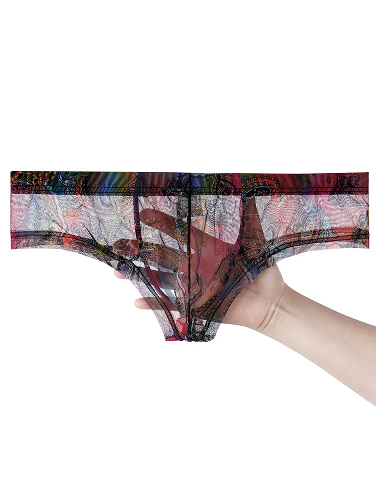 4-pack Men's Lace Print Sheer Mesh Bohemian Boxer Briefs | dmunderwear detail image 3