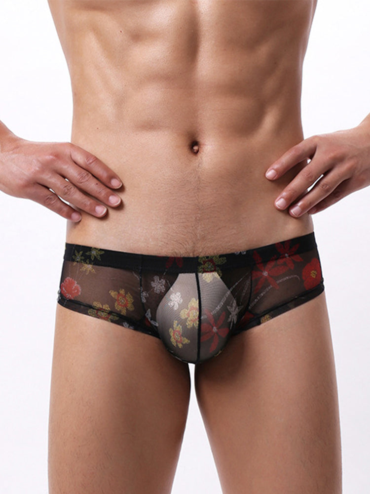 4-pack Men's Lace Print Sheer Mesh Bohemian Boxer Briefs | dmunderwear detail image 7