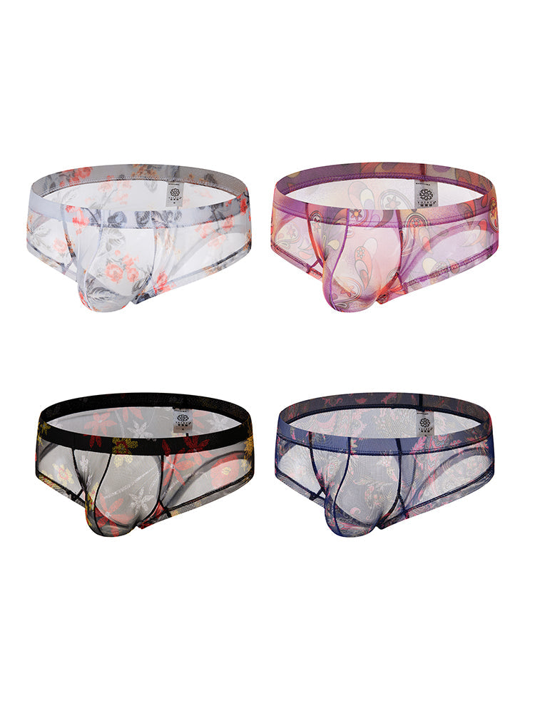 4-pack Men's Lace Print Sheer Mesh Bohemian Boxer Briefs | dmunderwear detail image 8