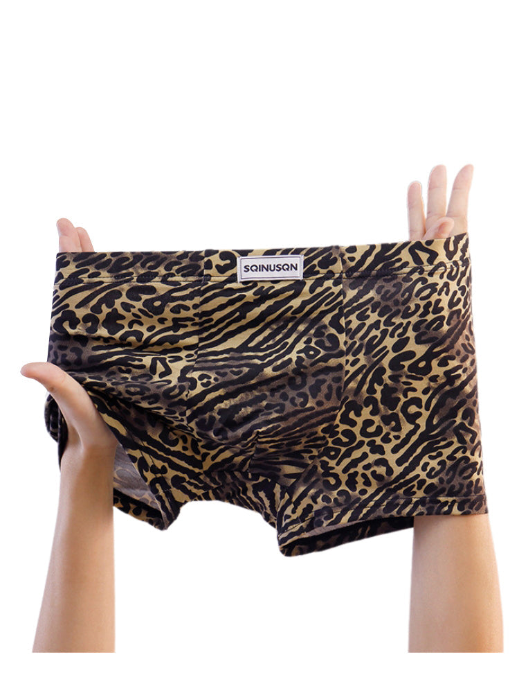4 Pack Men's Leopard Print Mid-Rise Breathable Antibacterial Trunks | dmunderwear detail image 13