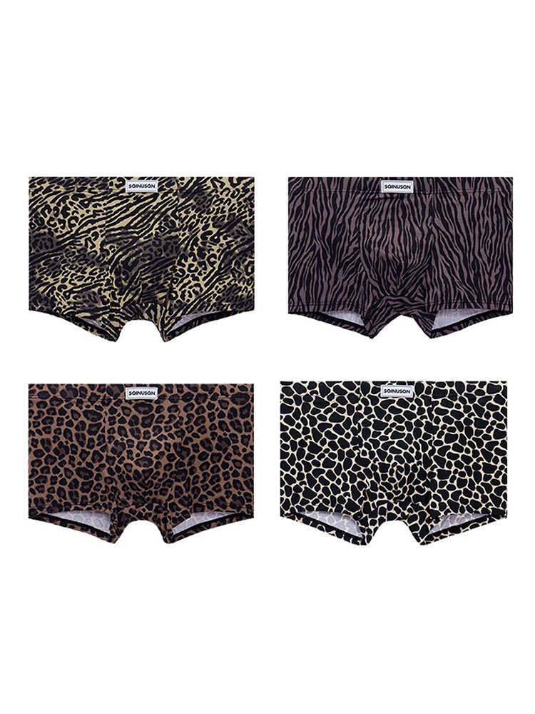 4 Pack Men's Leopard Print Mid-Rise Breathable Antibacterial Trunks | dmunderwear detail image 14