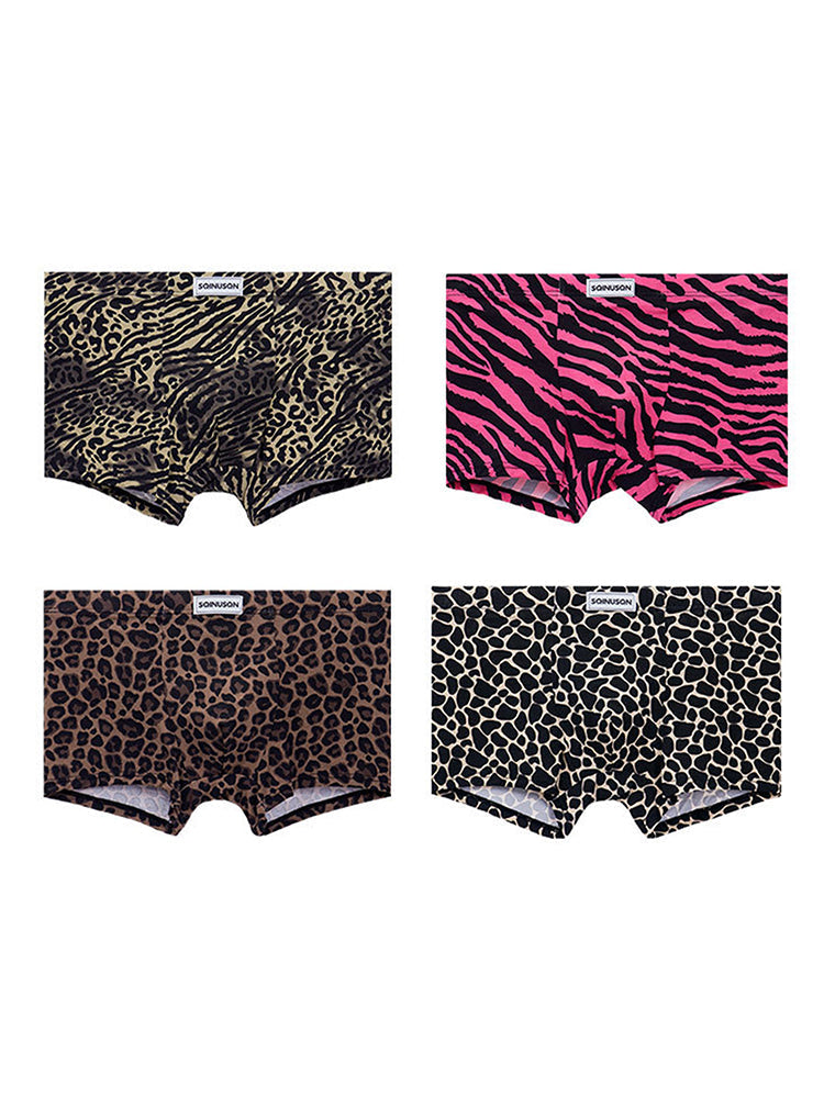 4 Pack Men's Leopard Print Mid-Rise Breathable Antibacterial Trunks | dmunderwear detail image 19