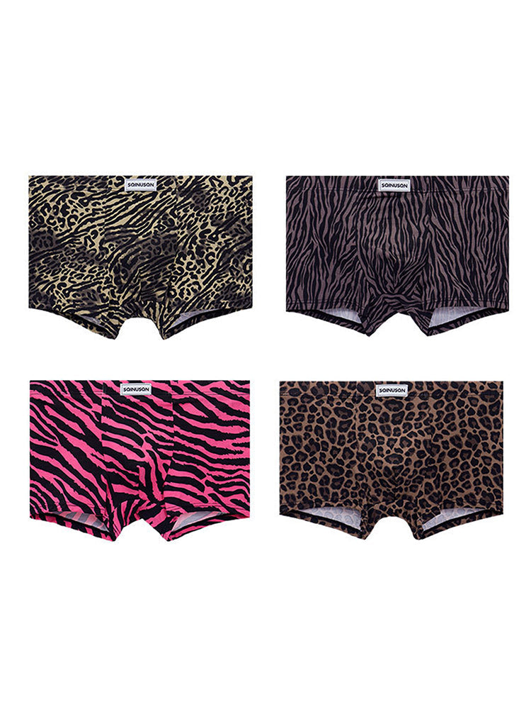 4 Pack Men's Leopard Print Mid-Rise Breathable Antibacterial Trunks | dmunderwear detail image 2