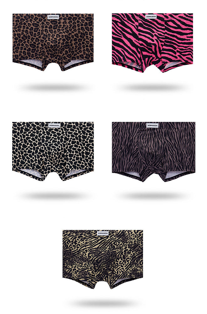 4 Pack Men's Leopard Print Mid-Rise Breathable Antibacterial Trunks | dmunderwear detail image 20