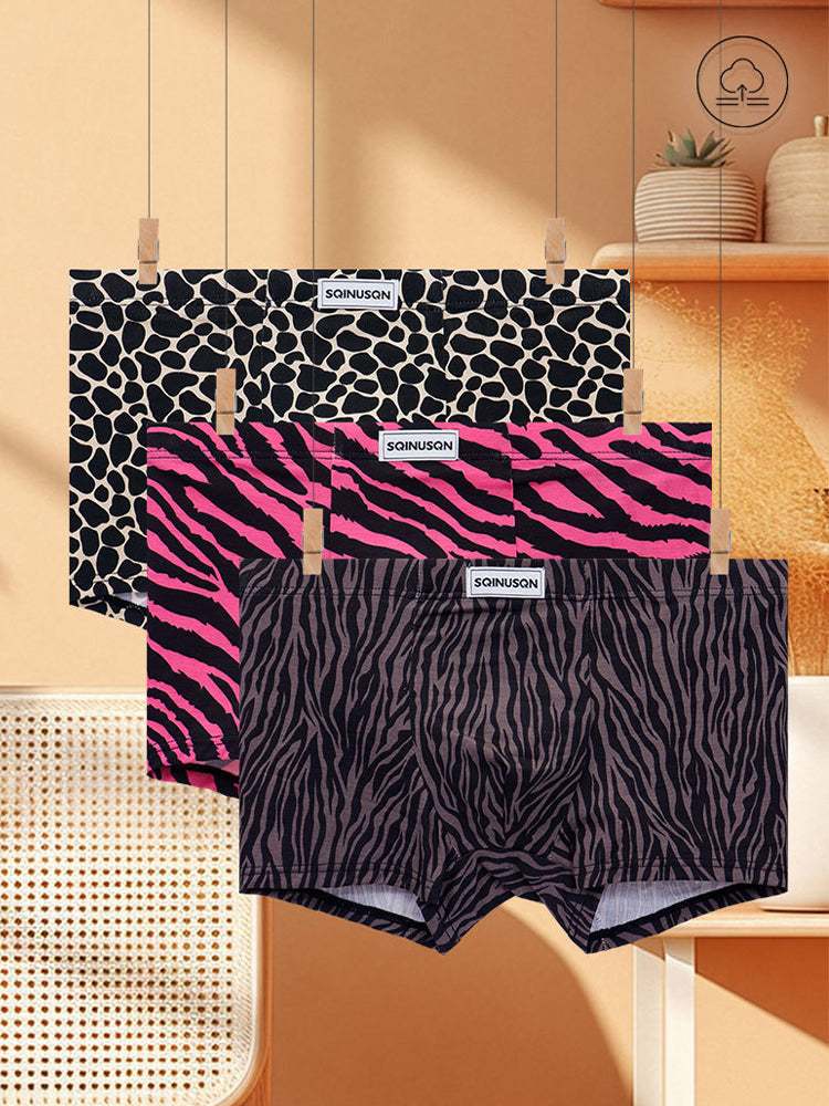 4 Pack Men's Leopard Print Mid-Rise Breathable Antibacterial Trunks | dmunderwear detail image 7