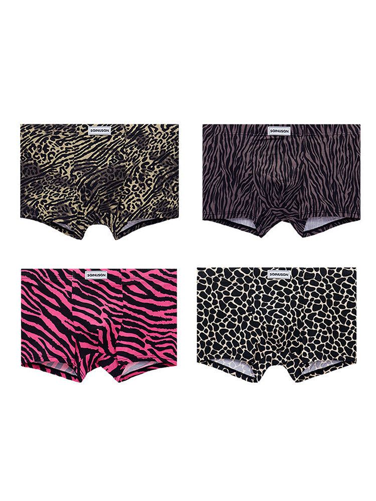 4 Pack Men's Leopard Print Mid-Rise Breathable Antibacterial Trunks | dmunderwear detail image 8