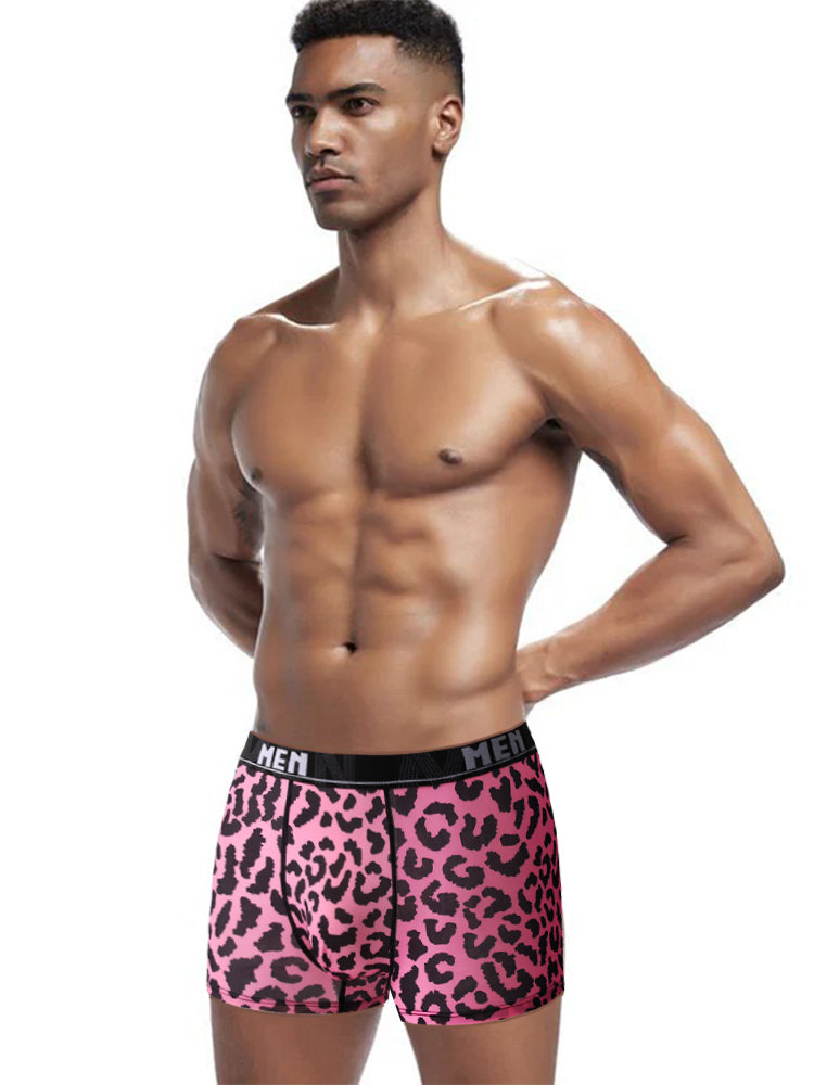 4-Pack Men's Leopard Print Mid-Rise Breathable Trunks | dmunderwear
