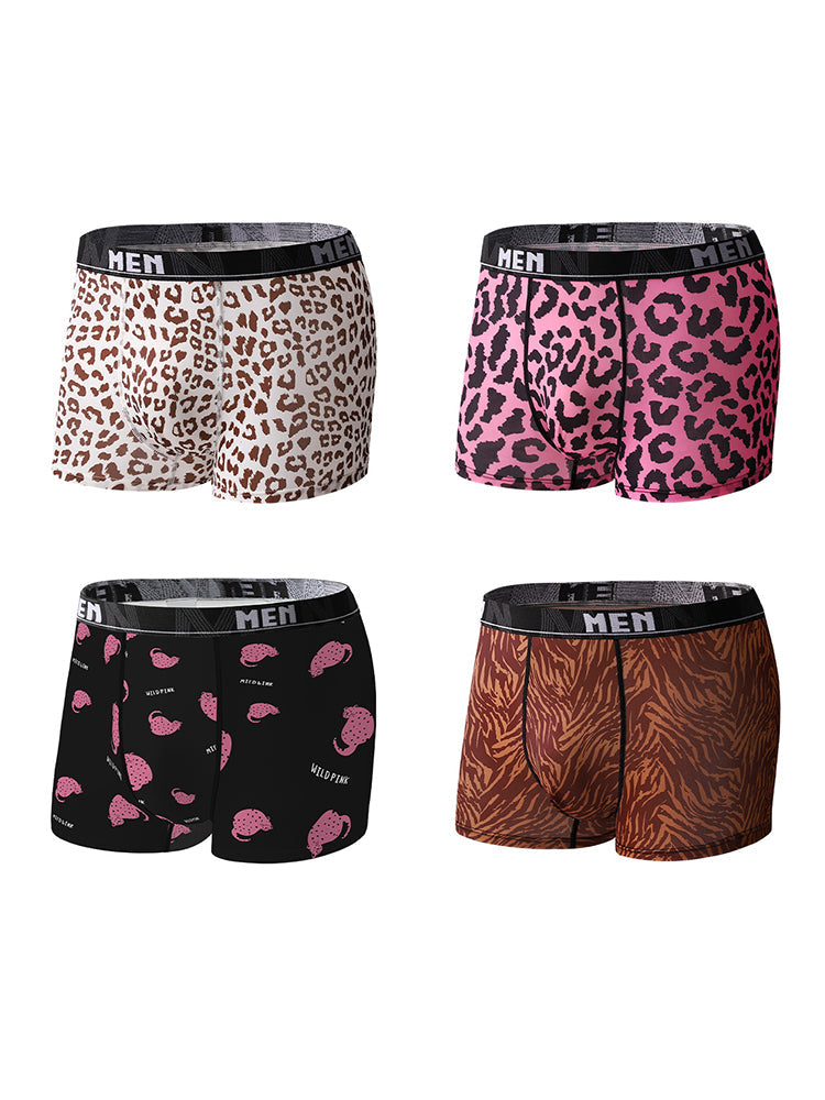 4-Pack Men's Leopard Print Mid-Rise Breathable Trunks | dmunderwear detail image 12