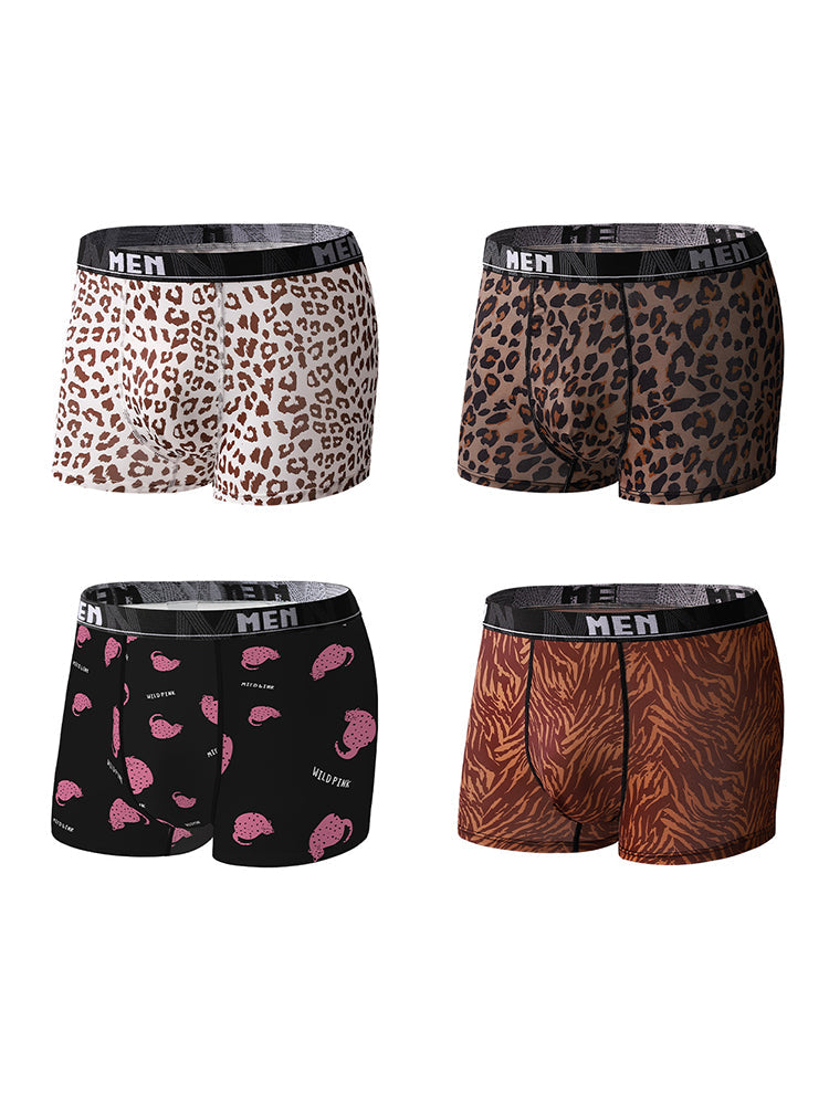 4-Pack Men's Leopard Print Mid-Rise Breathable Trunks | dmunderwear detail image 14