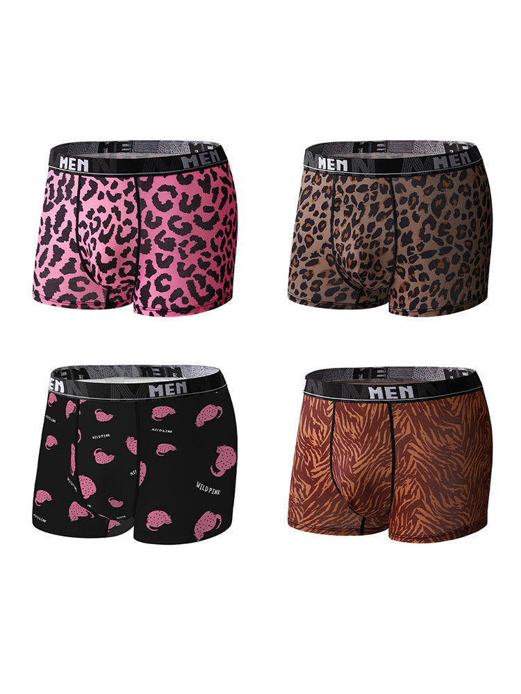 4-Pack Men's Leopard Print Mid-Rise Breathable Trunks | dmunderwear detail image 15