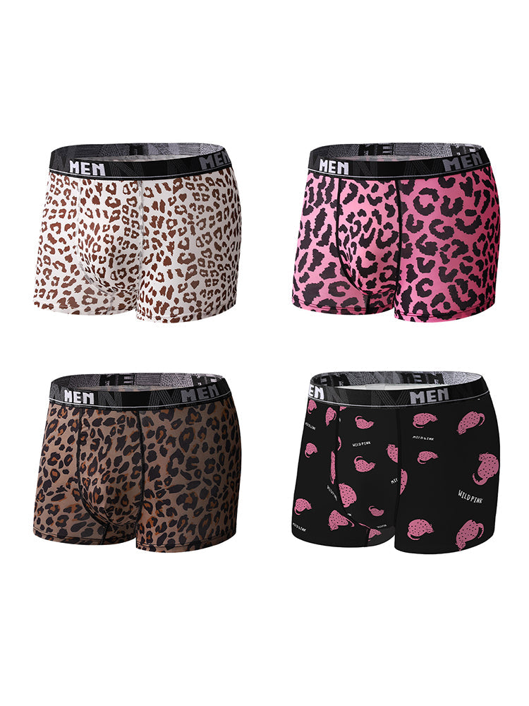 4-Pack Men's Leopard Print Mid-Rise Breathable Trunks | dmunderwear detail image 2