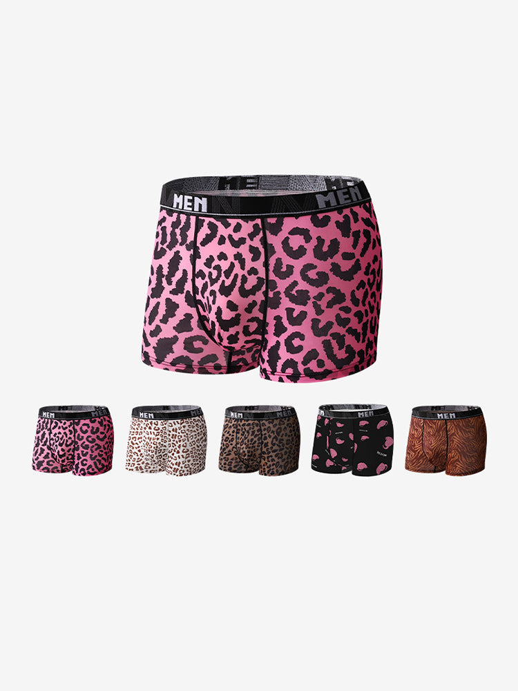 4-Pack Men's Leopard Print Mid-Rise Breathable Trunks | dmunderwear detail image 6