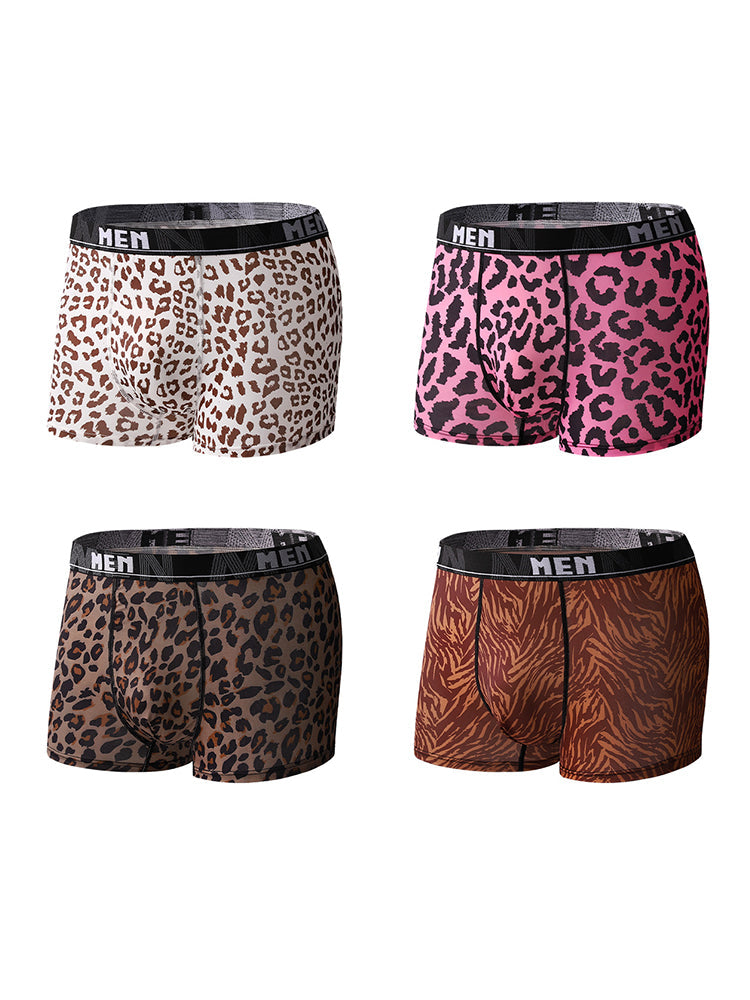 4-Pack Men's Leopard Print Mid-Rise Breathable Trunks | dmunderwear detail image 7