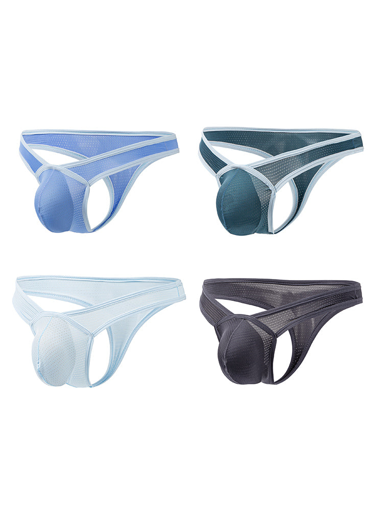 4 Pack Men's Low-Rise Breathable Mesh Lightweight Sexy Thongs | dmunderwear detail image 7