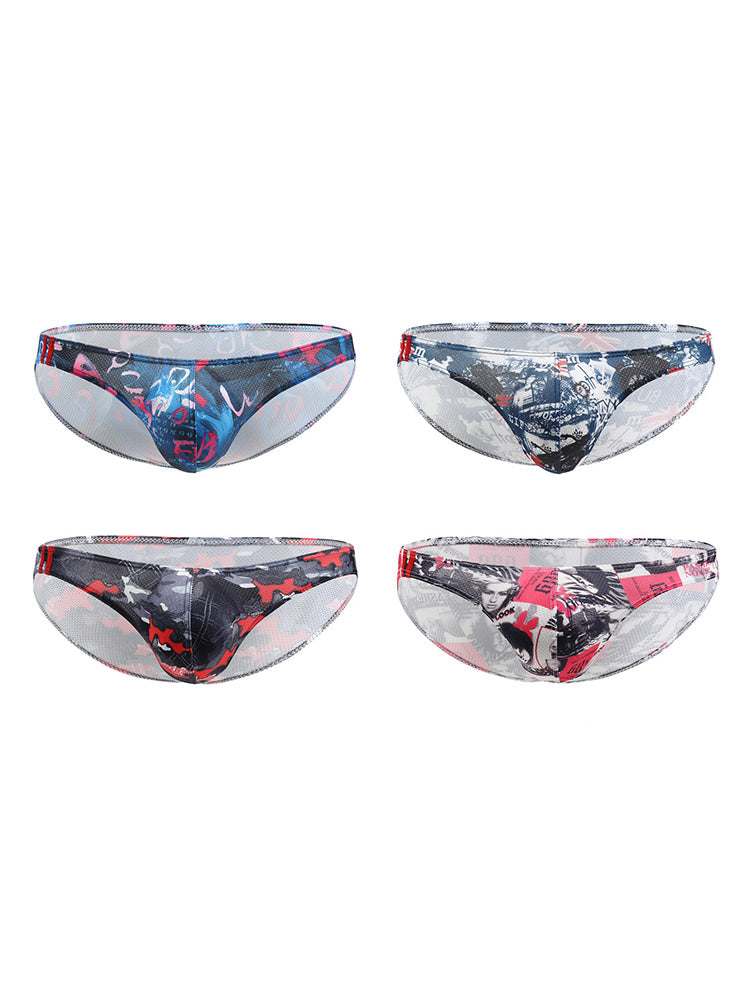 4 Pack Men's Low-Rise Printed U-Pouch Mesh for Breathability Briefs | dmunderwear detail image 12