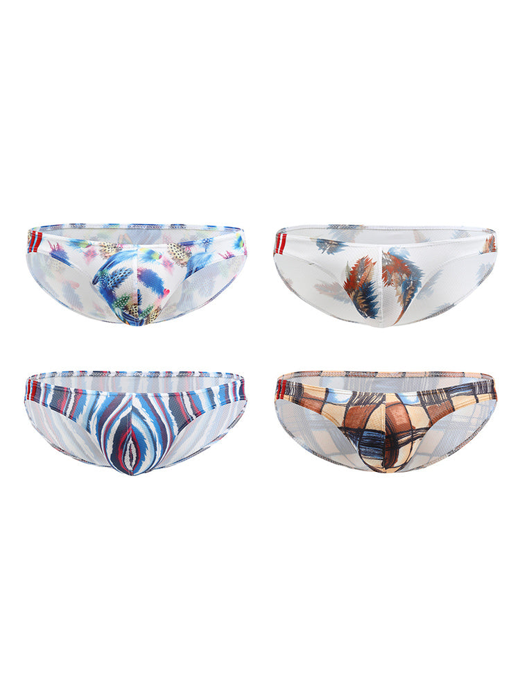 4 Pack Men's Low-Rise Printed U-Pouch Mesh for Breathability Briefs | dmunderwear detail image 17
