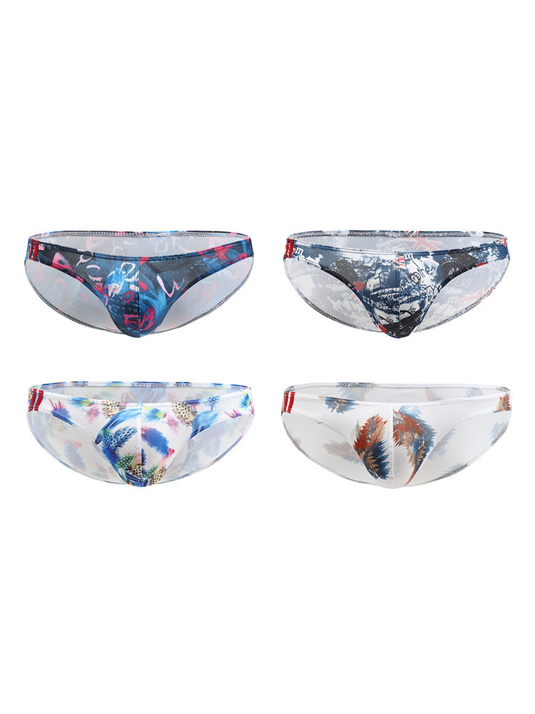 4 Pack Men's Low-Rise Printed U-Pouch Mesh for Breathability Briefs | dmunderwear detail image 2