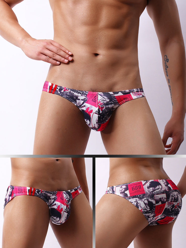 4 Pack Men's Low-Rise Printed U-Pouch Mesh for Breathability Briefs | dmunderwear detail image 20