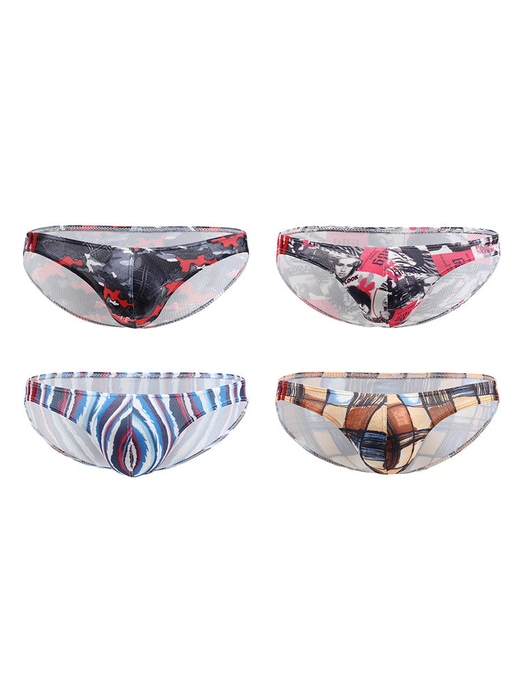4 Pack Men's Low-Rise Printed U-Pouch Mesh for Breathability Briefs | dmunderwear detail image 7