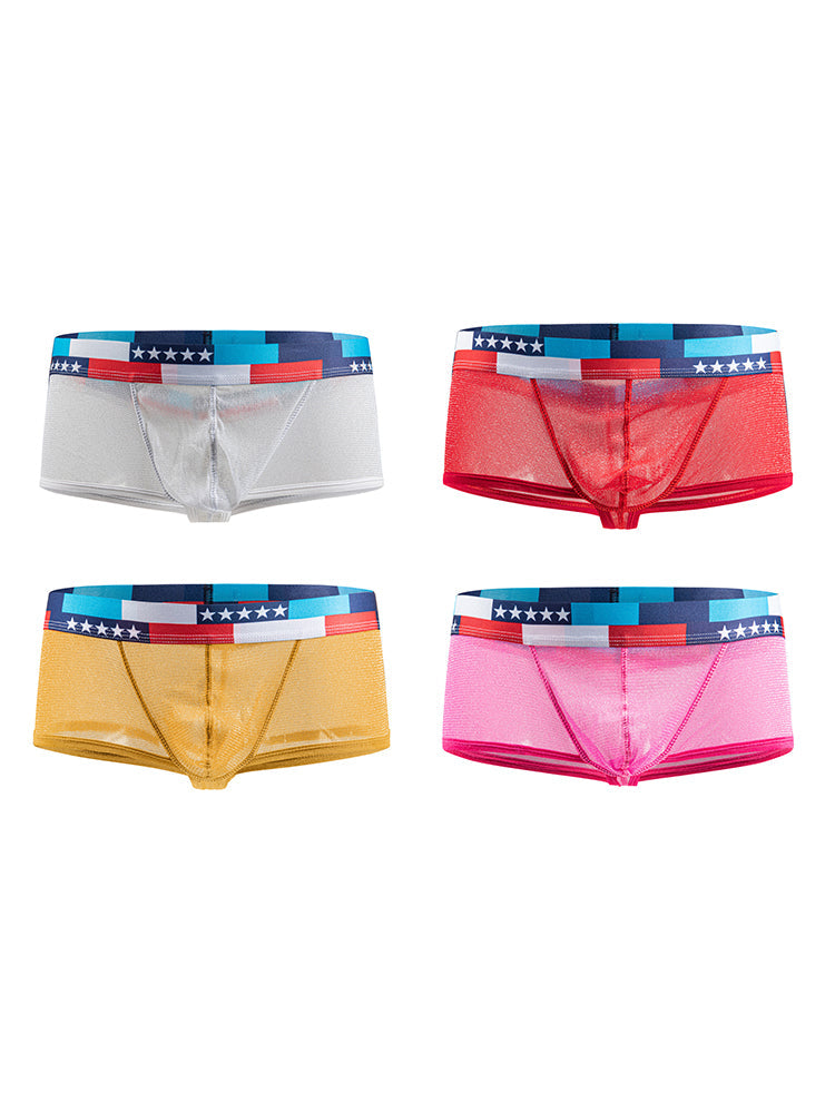 4-pack Men's Low-rise See-through Micro-mesh Pouch Shiny U-convex Wide-edge Boxer Briefs | dmunderwear detail image 12