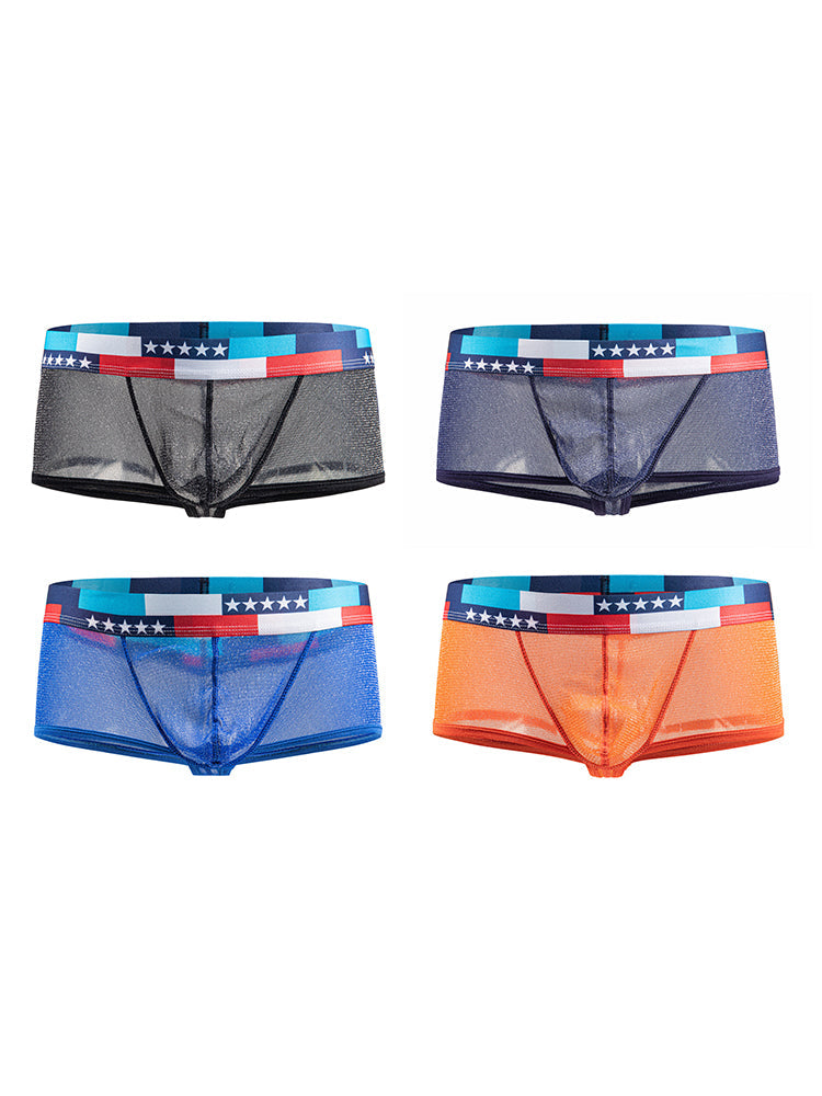 4-pack Men's Low-rise See-through Micro-mesh Pouch Shiny U-convex Wide-edge Boxer Briefs | dmunderwear detail image 17
