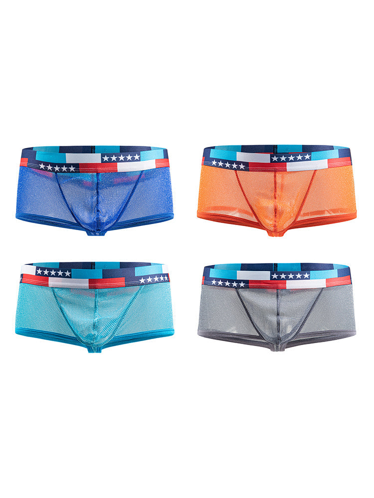 4-pack Men's Low-rise See-through Micro-mesh Pouch Shiny U-convex Wide-edge Boxer Briefs | dmunderwear detail image 7