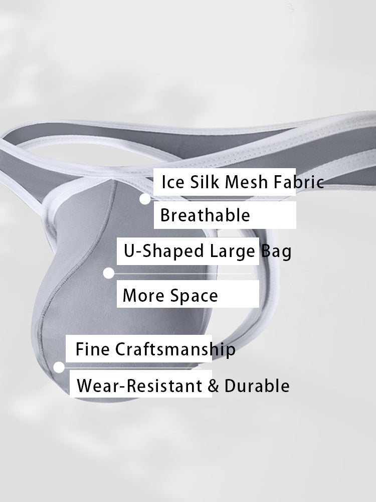 4 Pack Men's Low-Rise Sexy Narrow-Band Cooling U-Convex Breathable Comfortable Thong | dmunderwear detail image 6