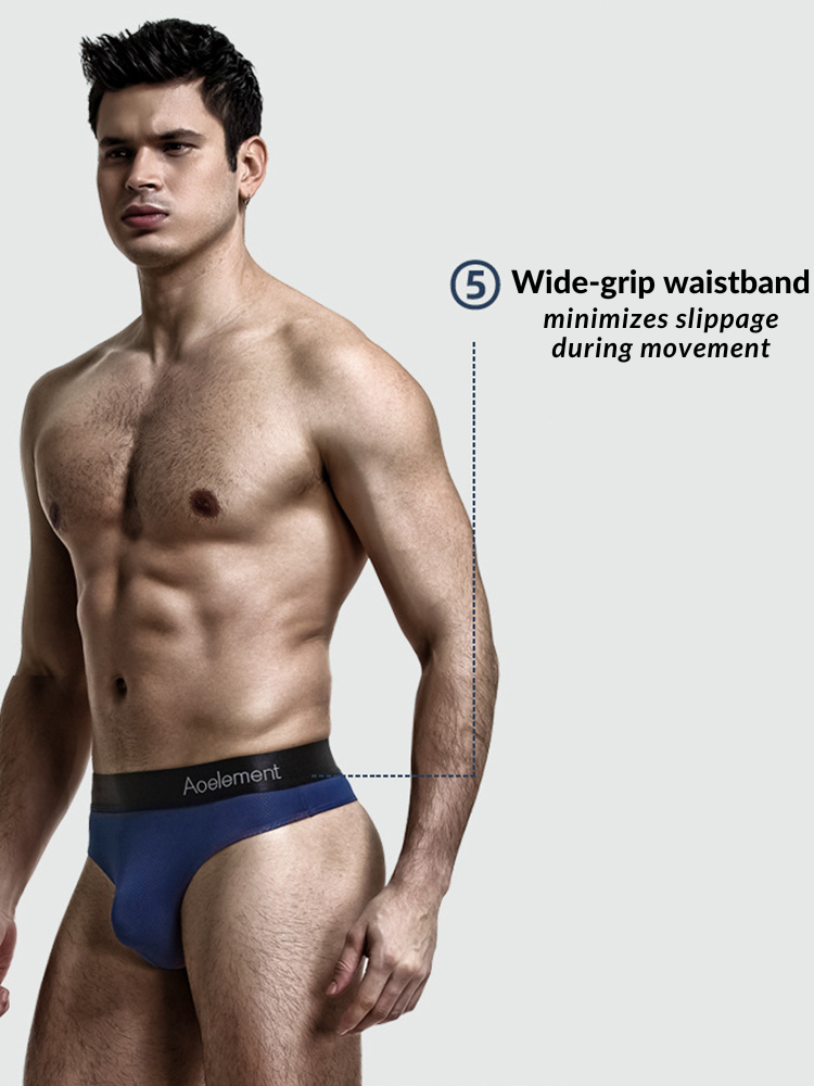 4 Pack Men's Low-Rise Stretchy U-Pouch Thongs | dmunderwear detail image 13