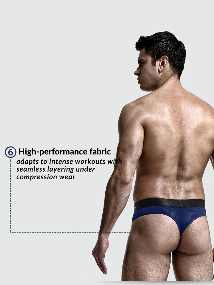 4 Pack Men's Low-Rise Stretchy U-Pouch Thongs | dmunderwear detail image 14