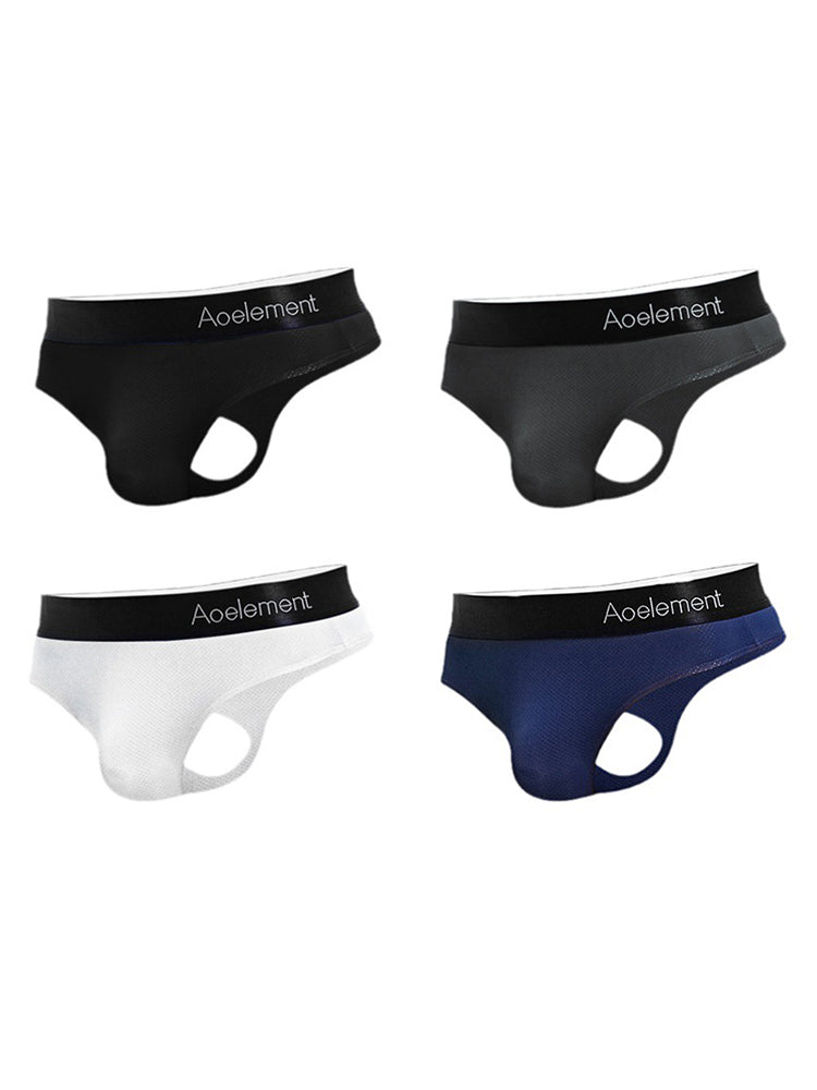 4 Pack Men's Low-Rise Stretchy U-Pouch Thongs | dmunderwear detail image 2