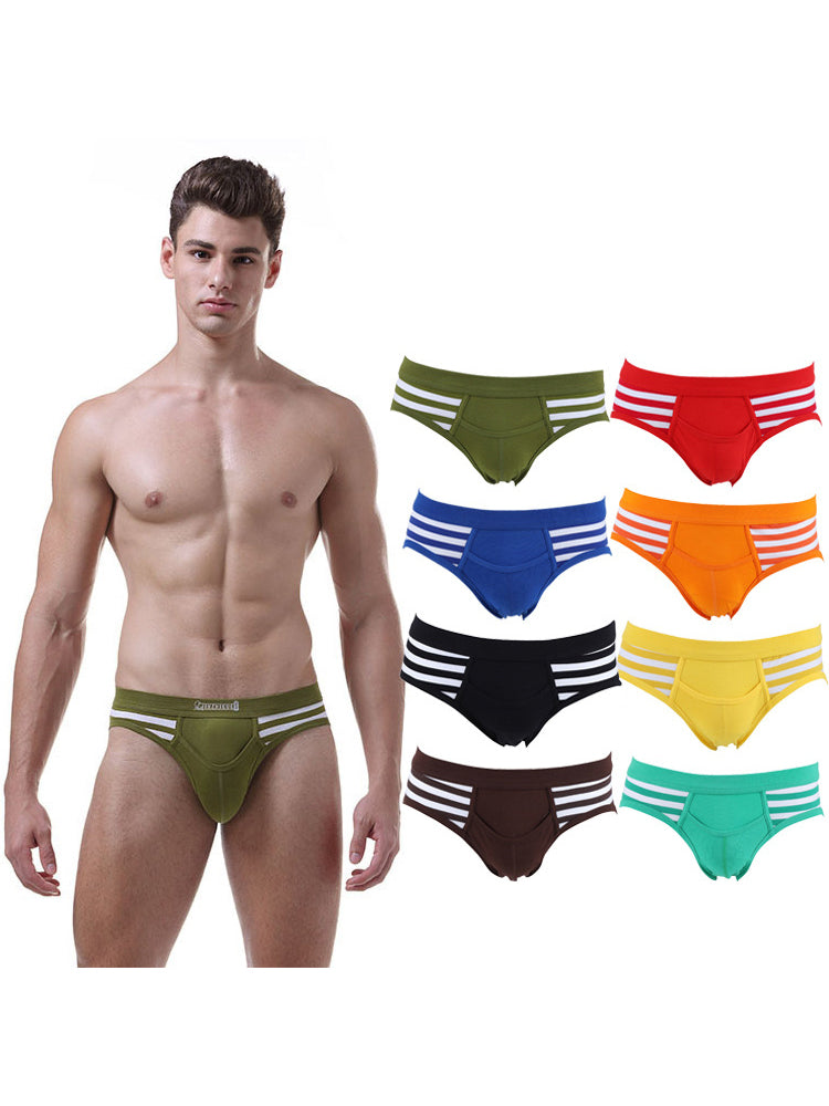 3 Pack Men's Mid-Rise Cotton Striped Briefs | dmunderwear