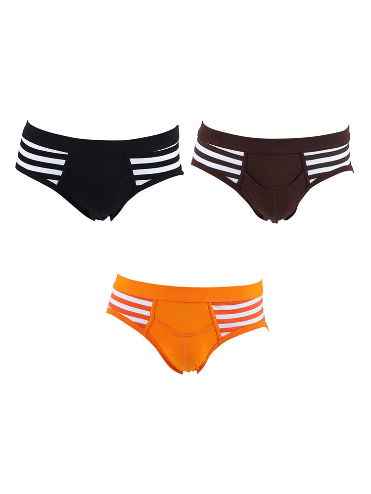 3 Pack Men's Mid-Rise Cotton Striped Briefs | dmunderwear detail image 18