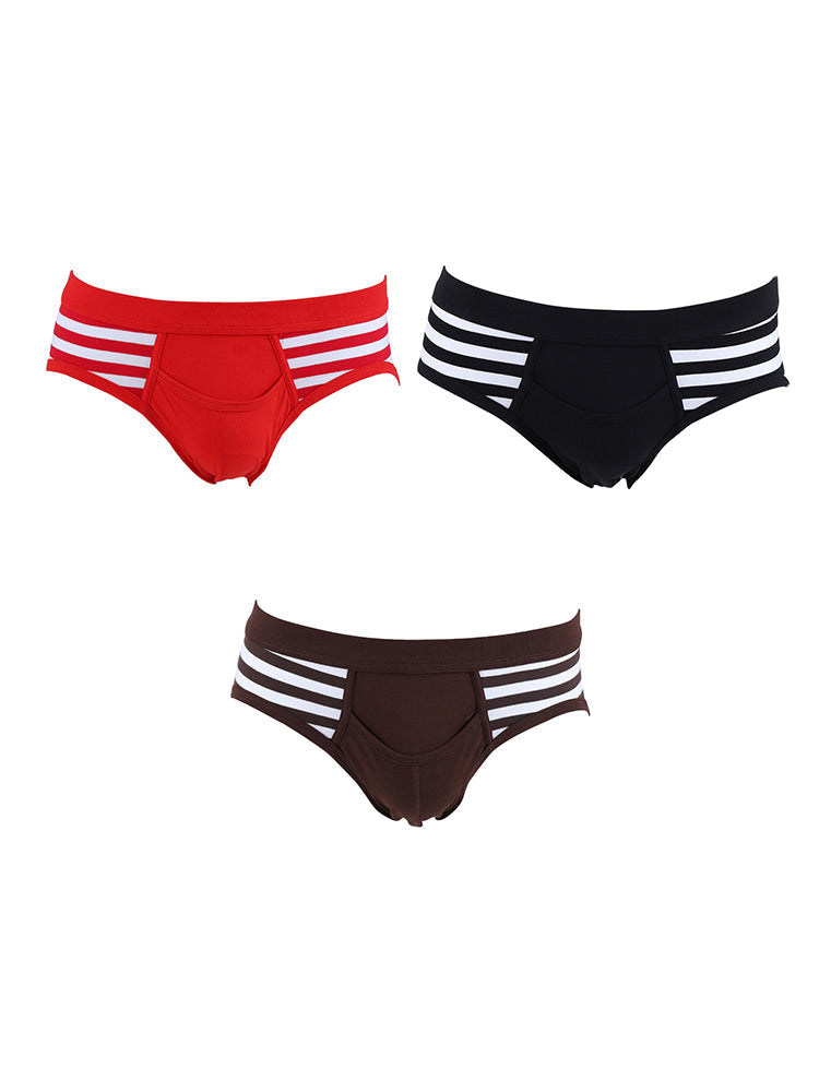 3 Pack Men's Mid-Rise Cotton Striped Briefs | dmunderwear detail image 2