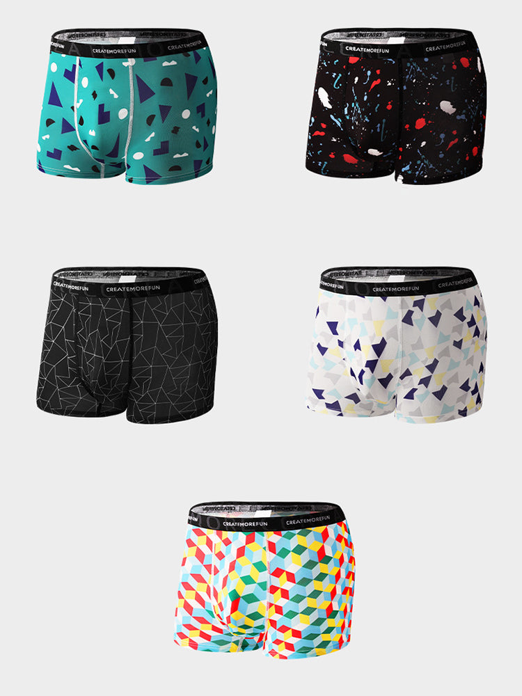 4 Pack Men's Mid-Rise Lightweight Printed Seamless Comfort Trunks | dmunderwear detail image 14